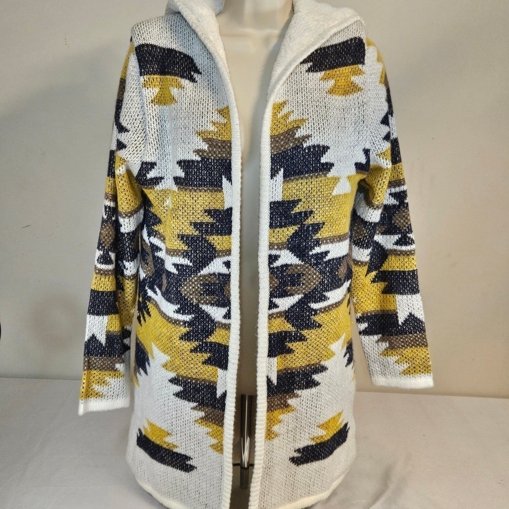 Woven Heart Southwestern Hooded Cardigan Sherpa Lined Geometric Sweater XS